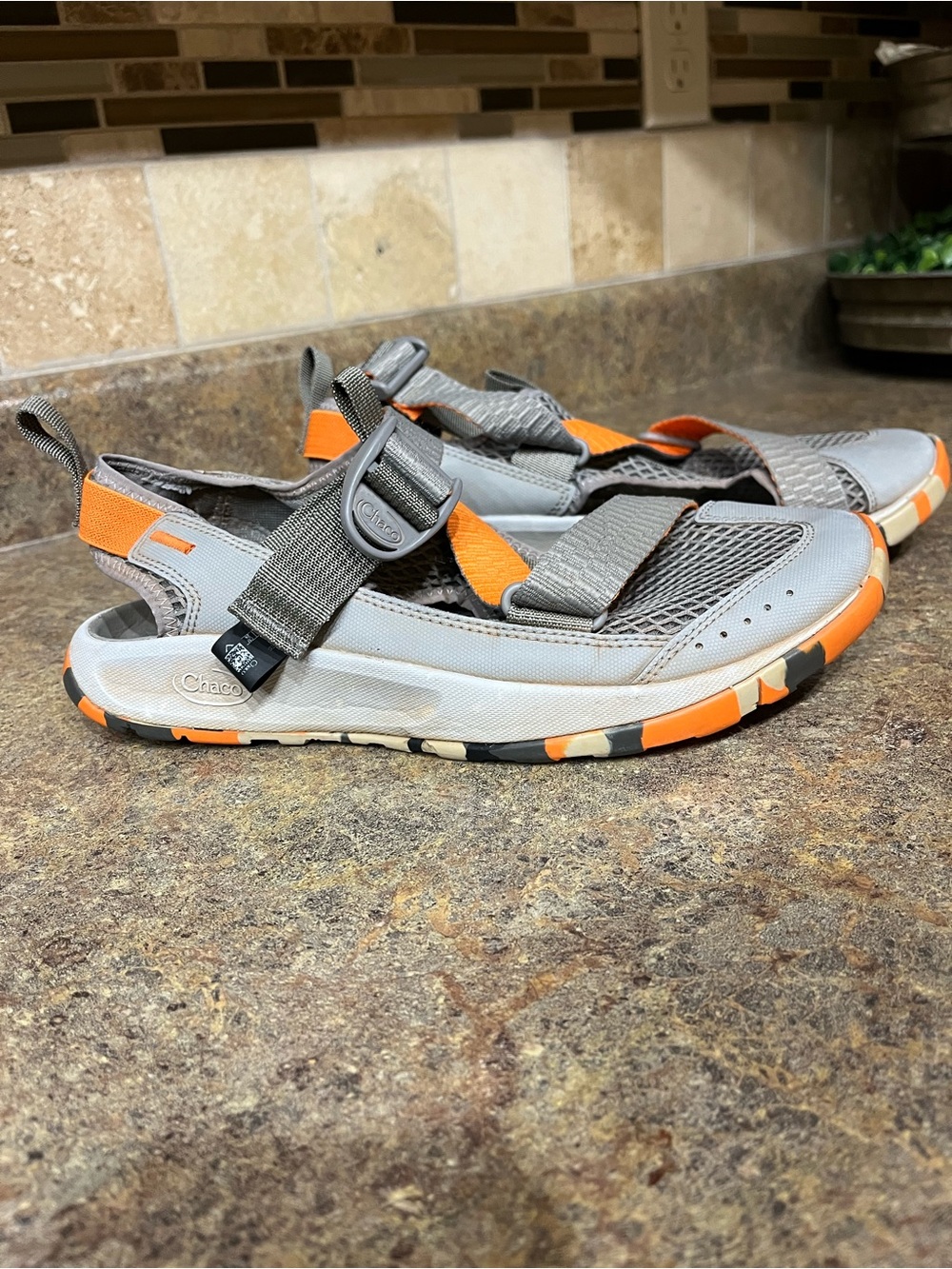 Chaco Odyssey Men’s 8 Gray Orange Water Hiking Sport Sandals Outdoor
